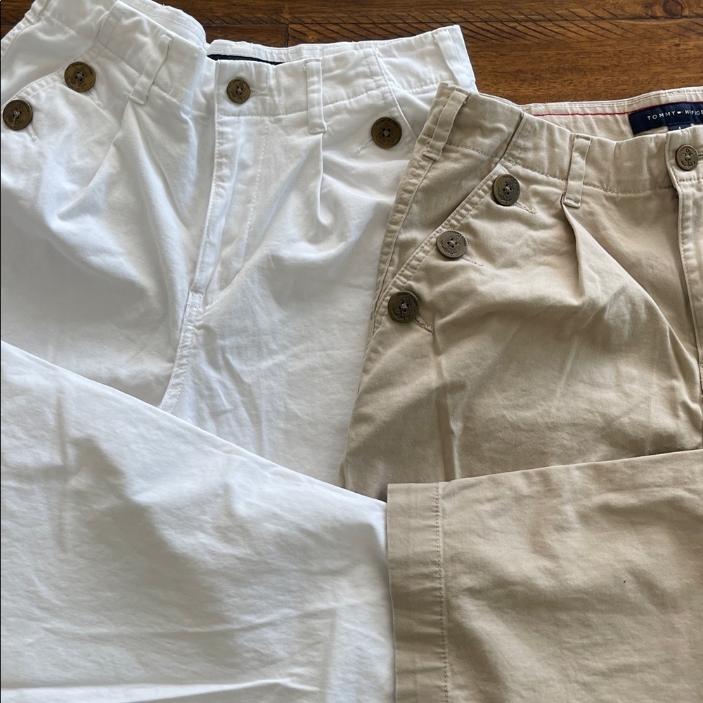2 Tommy Hilfiger Capri pants size 4 white and khaki tan